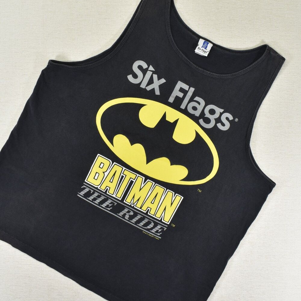 Vintage Single Stitch Six Flags Batman The Ride Tank Top XXL USA Made Black 95